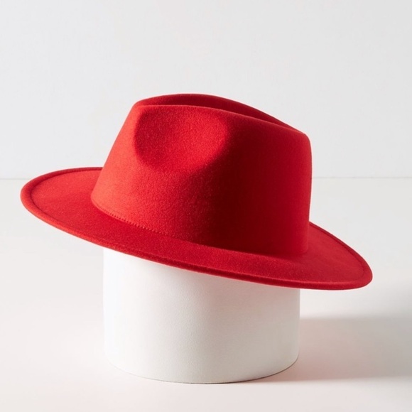 Anthropologie red fedora hat felt new without tags one size new